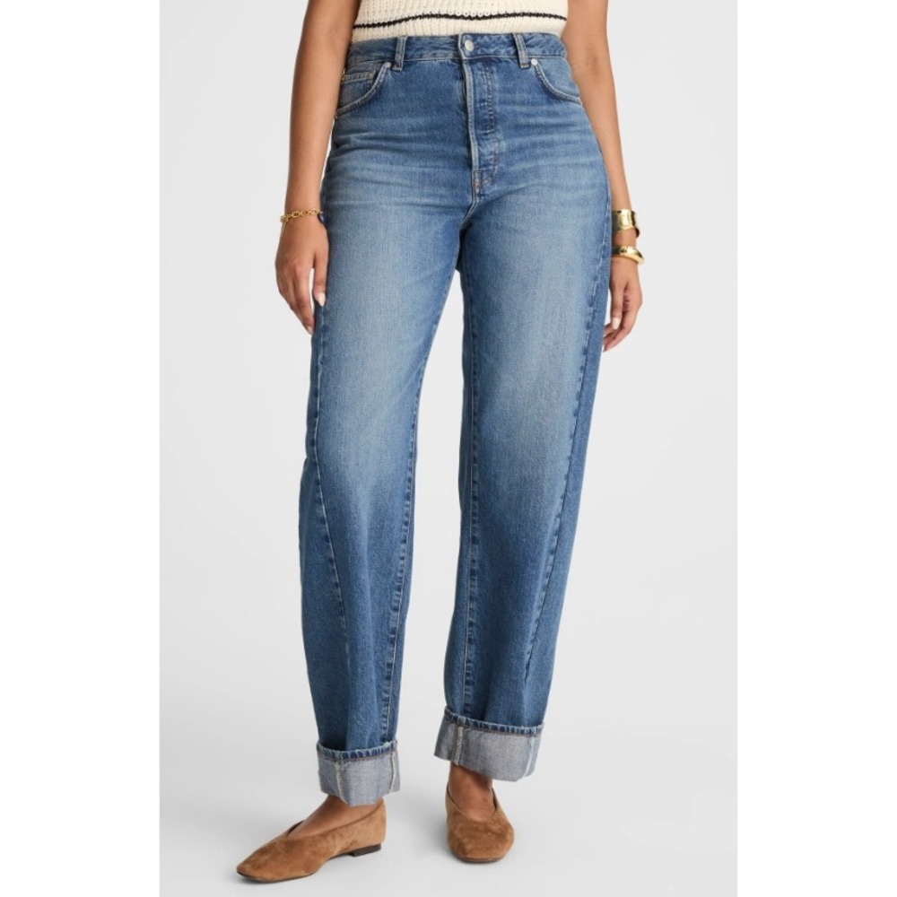 Madewell Pieced Barrel-Leg Jeans Blue Medium Wash High Rise Denim Wide Leg 27P